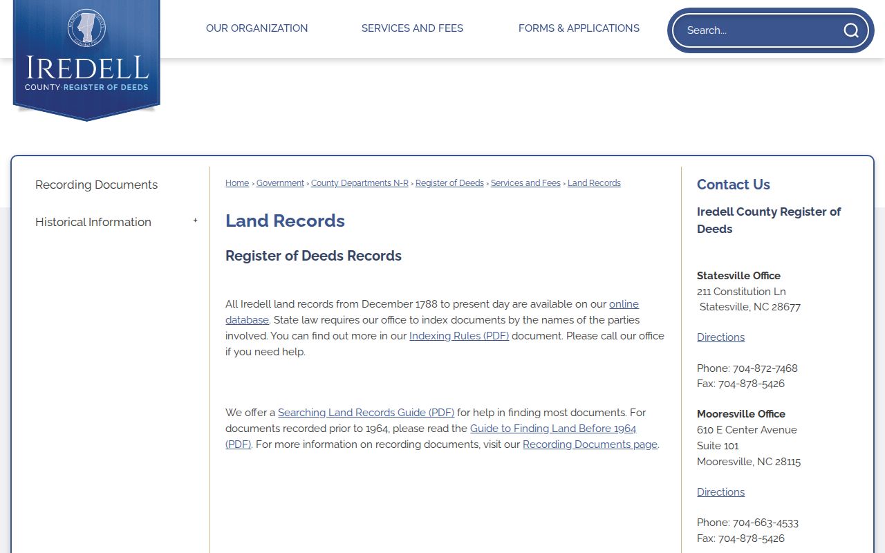 Mooresville residents directory reference to Iredell Register of Deeds land records