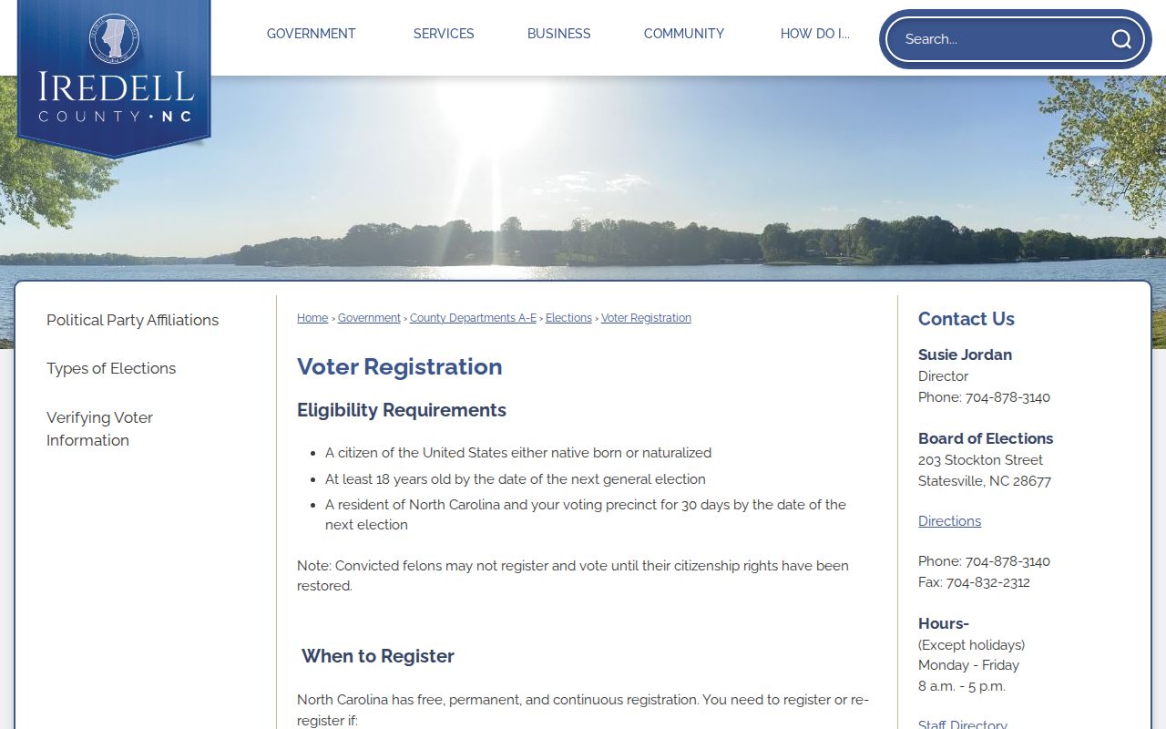 Mooresville street directory Iredell voter registration information